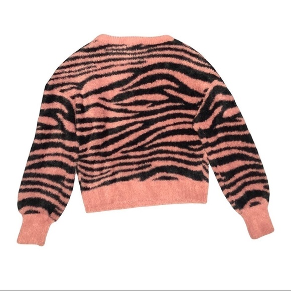 NWT EXPRESS Fuzzy Knit Zebra Stripe Puff Long Sleeve Cropped Pullover Sweater XS - Picture 5 of 7